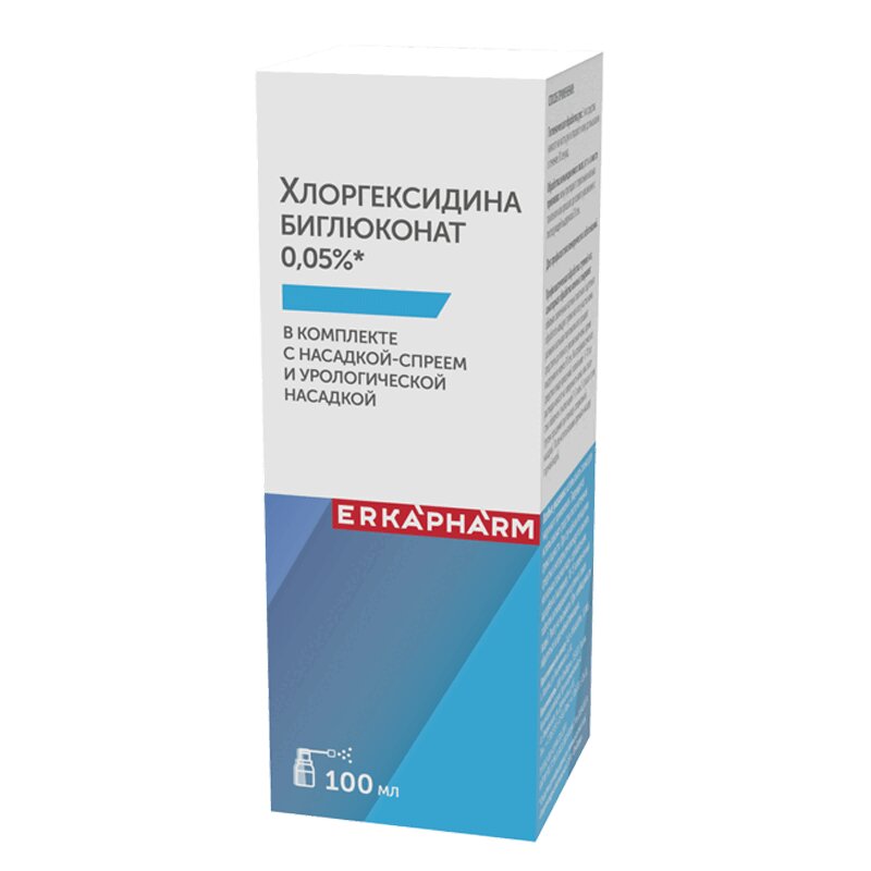 

Эркафарм Хлоргексидин биглюконат спрей 0,05% 100 мл + урологическая насадка