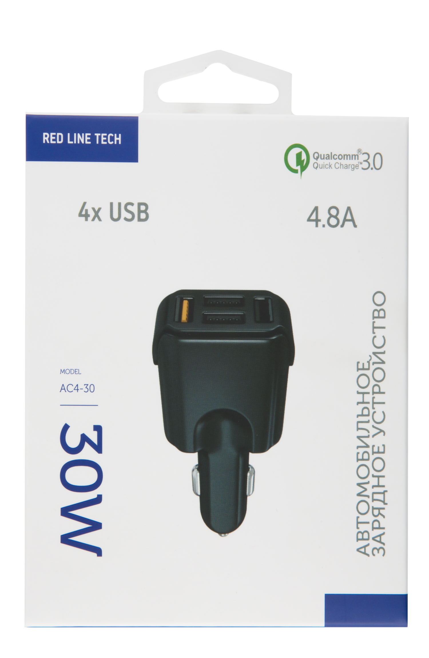 

Ред Лайн Устройство зарядное автомобильное AC4-30 4хUSB QC3.0 черный
