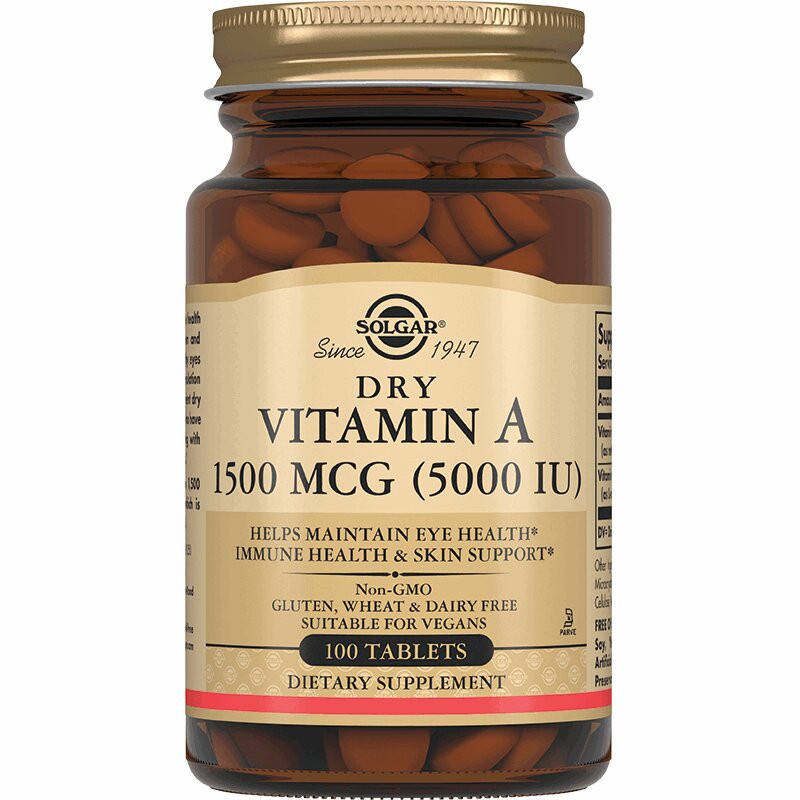 Solgar Сухой витамин А 1500 мкг таблетки 100 шт гонадотропин хорионический лиоф в м 1500 ед 1мл 5