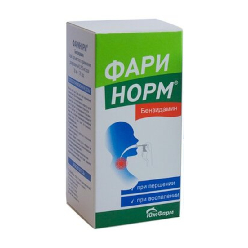Изображение товара Фаринорм Бензидамин 0 255 мг/доза спрей для полости рта 30 мл