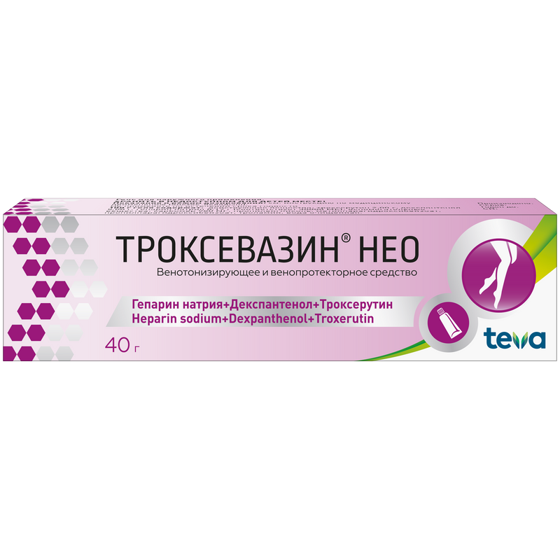 Изображение товара Гель Троксевазин Нео 40 г для ног при варикозе и сосудистых заболеваниях