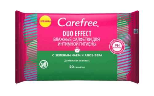 

Carefree Дуо Эффект Салфетки влажные для интимной гигиены Зеленый чай-Алоэ вера 20 шт