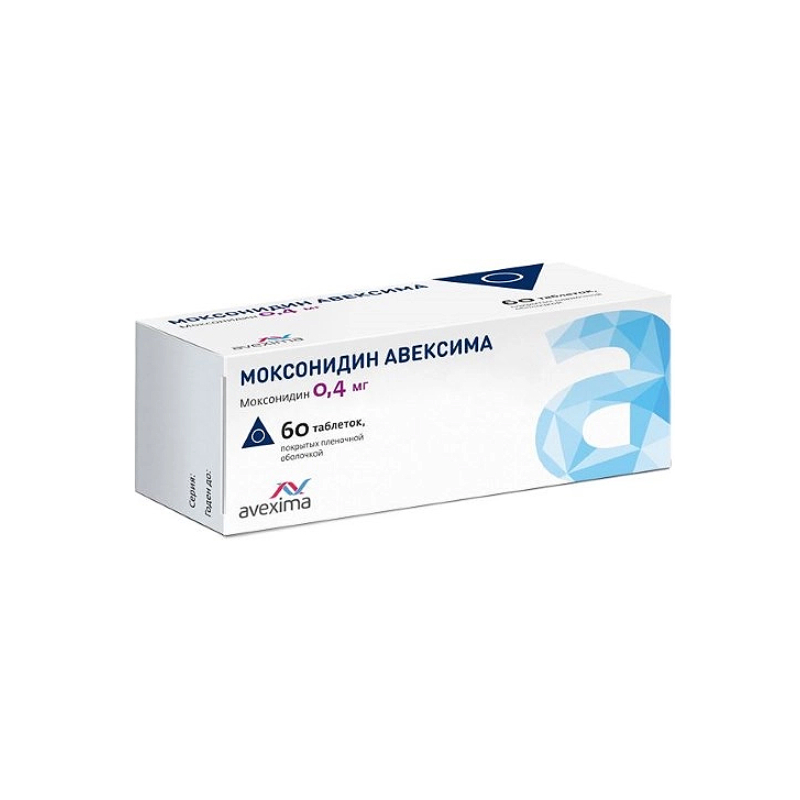 Изображение товара Моксонидин Авексима 0, 4 мг таблетки 60 шт - гипертензия, давление, Агонист имидазолиновых рецепторо