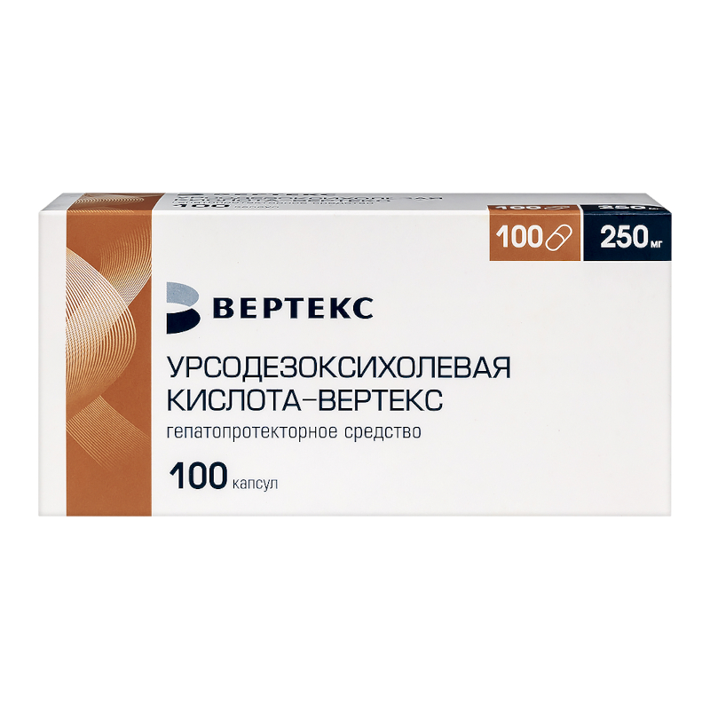 Изображение товара Урсодезоксихолевая кислота ВЕРТЕКС 250 мг 100 капсул для лечения печени желчевыводящих путей