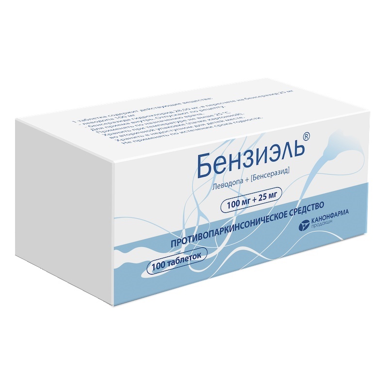 Изображение товара Бензиэль 100 мг+25 мг таблетки 100 шт для лечения Паркинсона