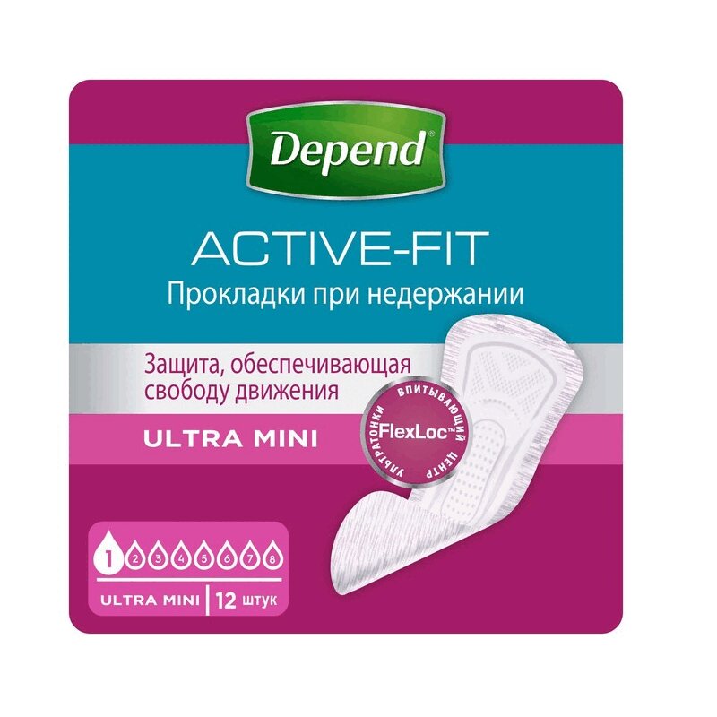 Изображение товара Урологические прокладки Depend Active-Fit Ультра Мини 12 штук для женщин
