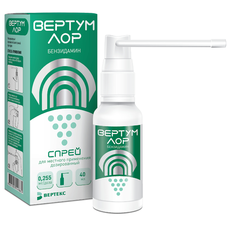 Изображение товара Вертум Лор 0,255 мг/доза спрей 40 мл для боли и воспаления в полости рта и ЛОР-органах Изображение товара Вертум Лор 0,255 мг/доза спрей 40 мл для боли и воспаления в полости рта и ЛОР-органах