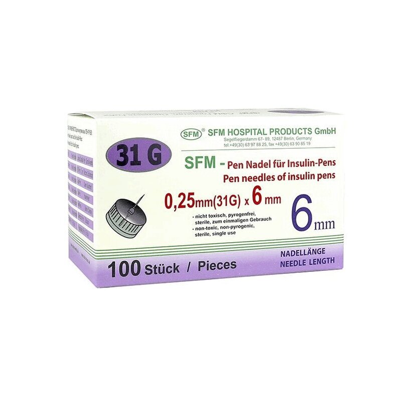 СФМ Иглы медицинские инъекционные для ПЕН ручек 31G (0,25х6мм) 100 шт
