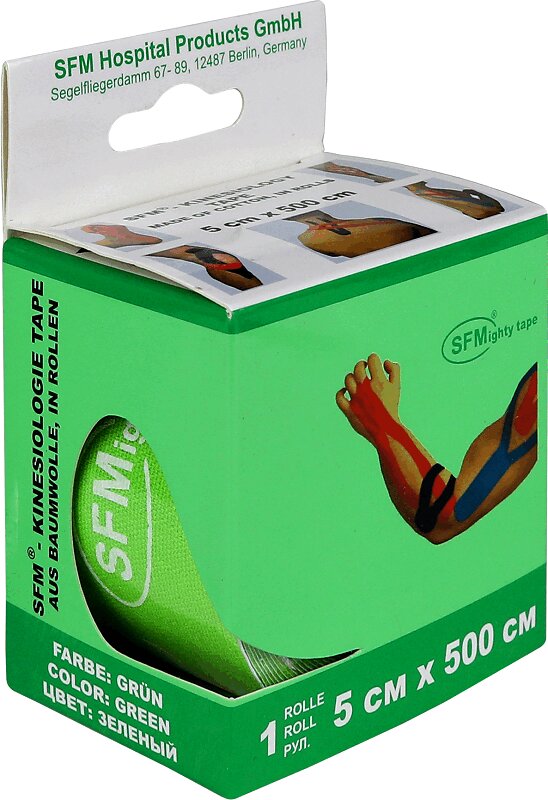 Изображение товара Кинезиологическая лента Пластер Лента 5м Зеленая для мышечной поддержи