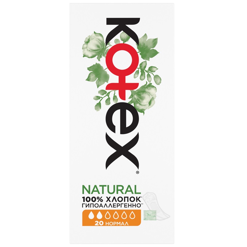 Kotex Нэйчерал Прокладки ежедневные Нормал 20 шт kotex natural ежедневные прокладки нормал органик 20