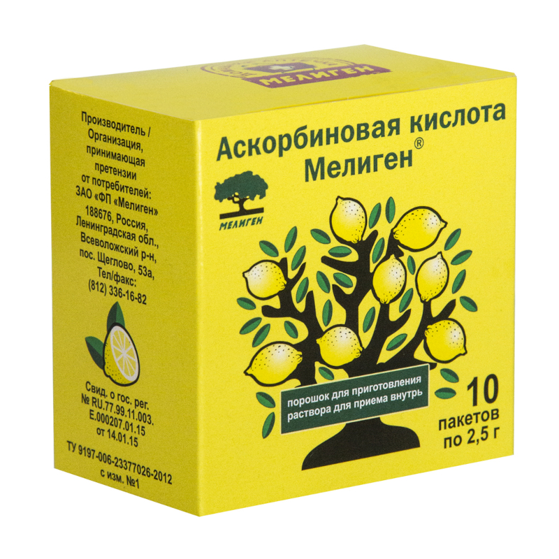 

Аскорбиновая кислота Мелиген порошок для приготовления раствора 2,5 г 10 шт