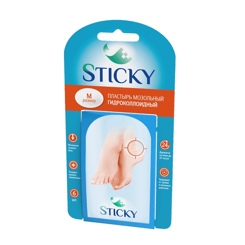 

Sticky Пластырь мозольный гидроколлоидный на пятку 6 шт