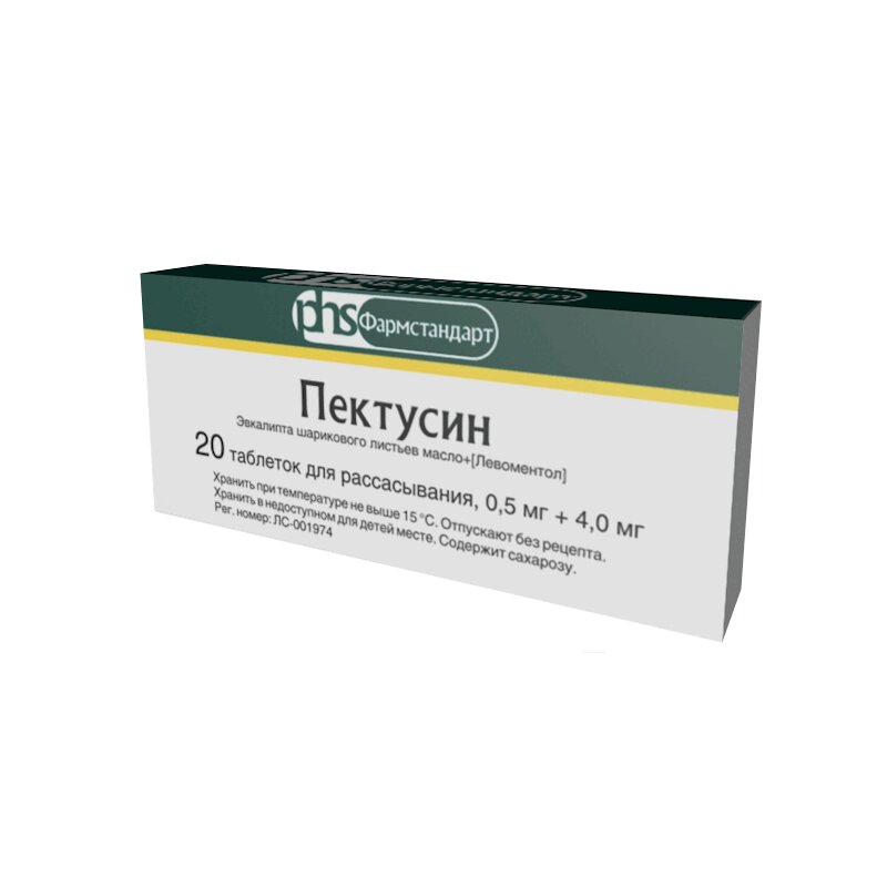 

Пектусин таблетки для рассасывания 0,5 мг+4 мг 20 шт