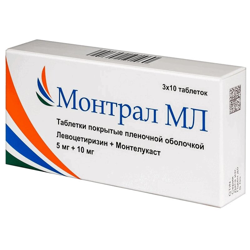 Изображение товара Монтрал МЛ таблетки 5 мг + 10 мг, 30 шт против аллергии