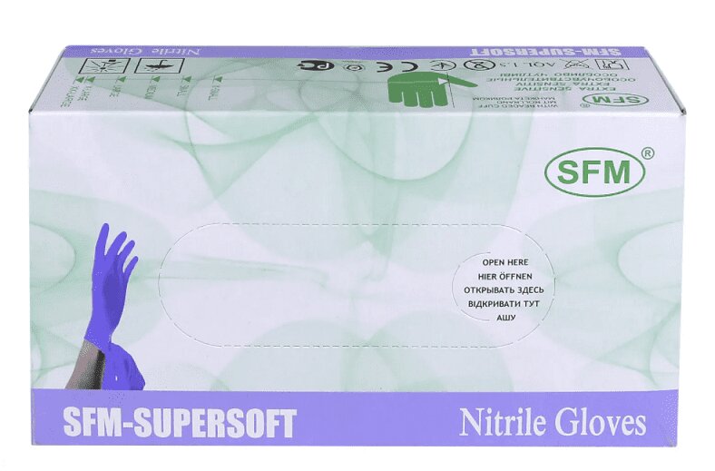 

Перчатки нитриловые нестерильные неопудренные р. М 200 шт (100 пар) фиолетово-голубой
