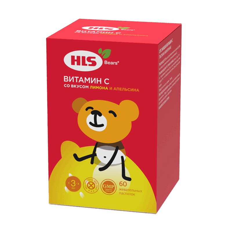 Изображение товара HLS Мишки Витамин С пастилки жевательные Лимон-Апельсин 60 шт