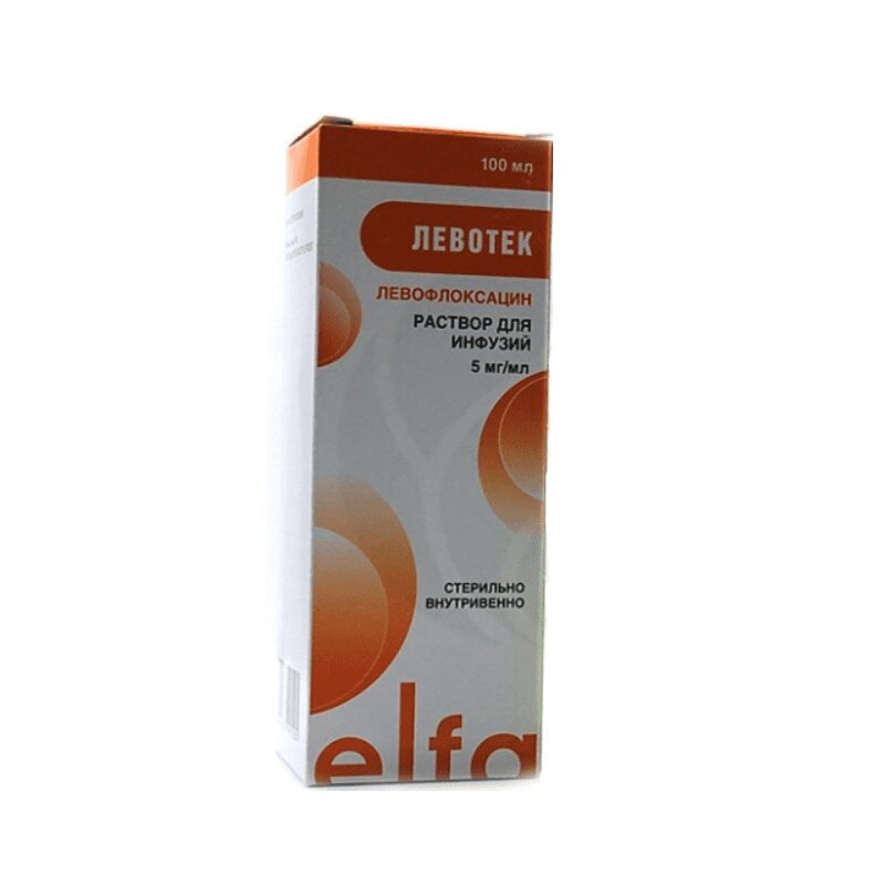 Изображение товара Левотек 5 мг/мл раствор для инфузий - левофлоксацин 5 мг/мл