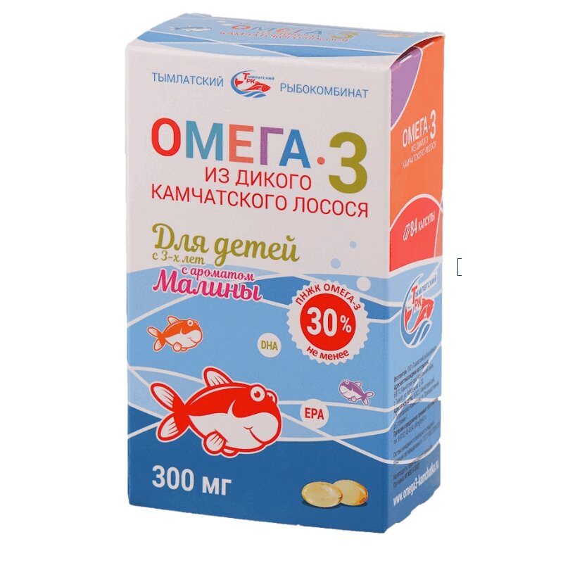 

Salmonica Омега-3 из дикого камчатского лосося капсулы Для детей с 3 лет Малина 84 шт