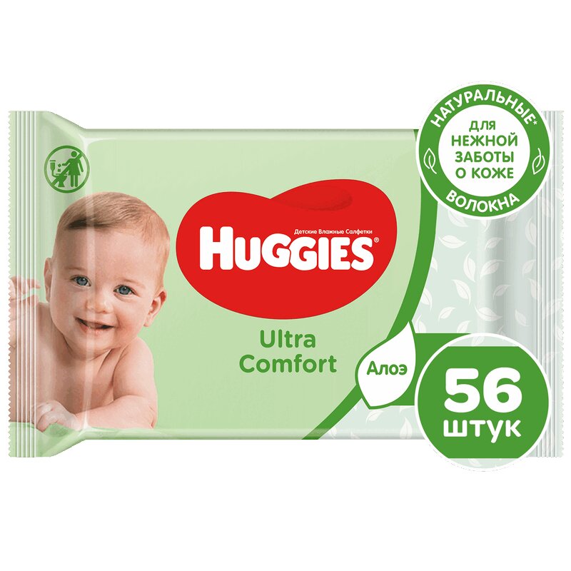 Huggies Ультра Комфорт Салфетки детские влажные 56 шт Алоэ влажные салфетки aura ultra comfort детские 60 шт