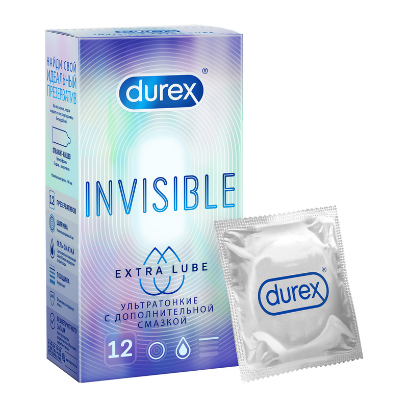 Изображение товара Презервативы Durex Invisible Extra Lube с дополнительной смазкой 12 шт