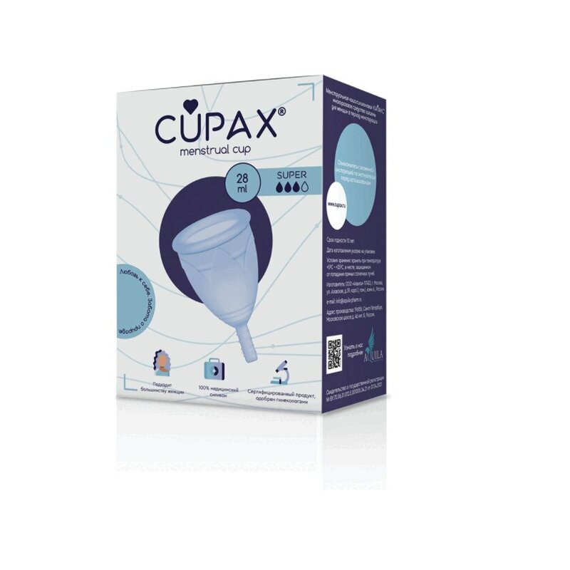 

Cupax Менструальная чаша силиконовая Super 28 мл Голубой