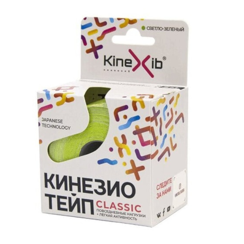 Изображение товара Кинезио тейп KineXib Classic светло-зеленый 5 м х 5 см для реабилитации и профилактики травм
