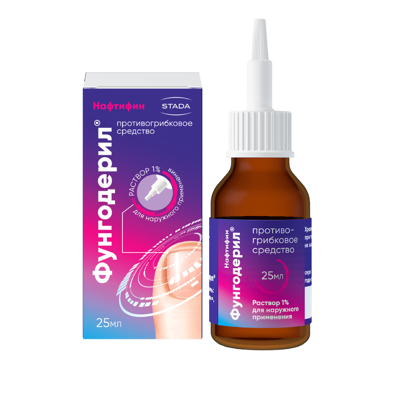 Изображение товара Фунгодерил 1% раствор для наружного применения 25 мл с противогрибковыми и противовоспалительными с