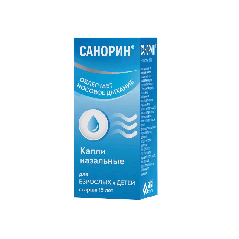 

Санорин 0,1% капли назальные 10 мл
