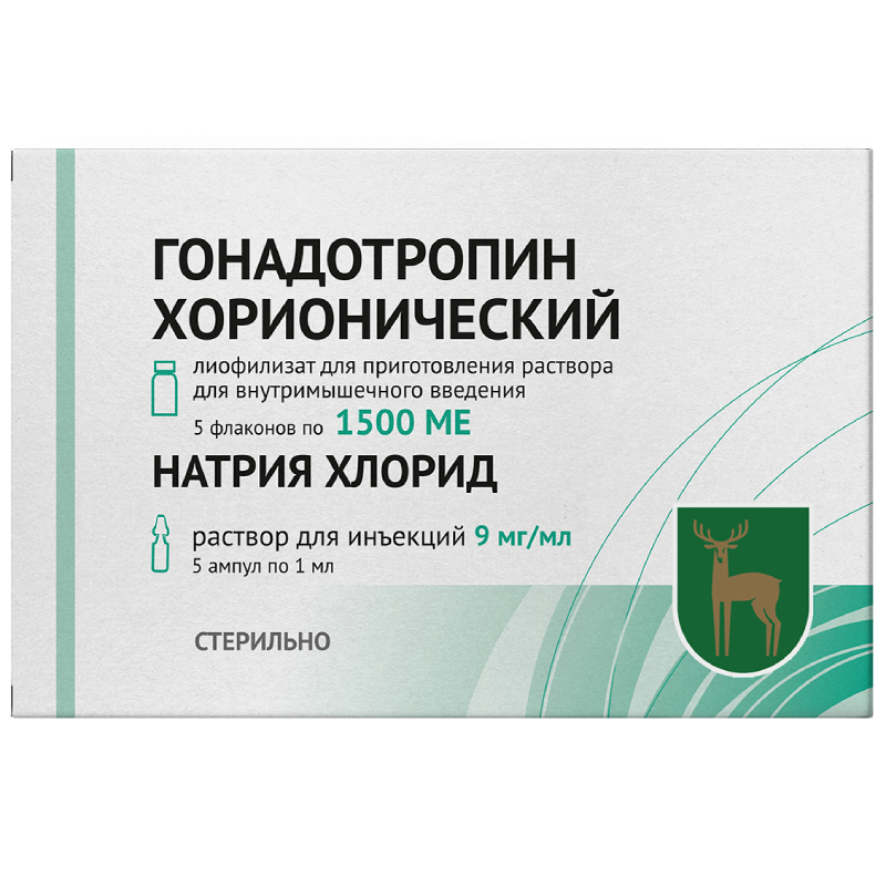 Изображение товара Гонадотропин хорионический 1500 МЕ лиофилизат 5 шт + растворитель для инъекций
