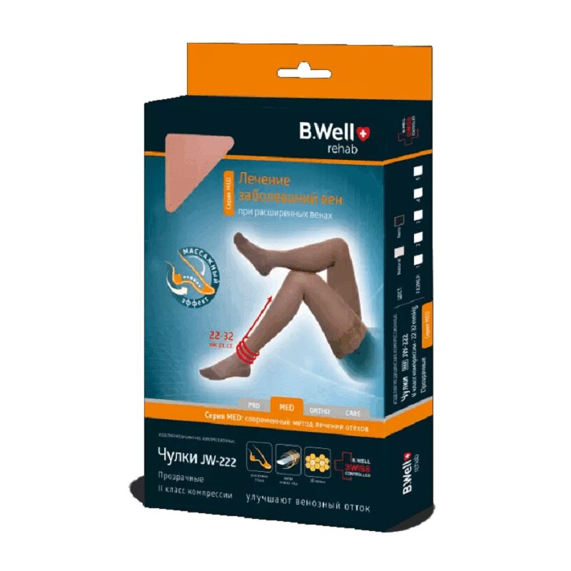

B.Well Med Чулки компрессионные JW-222 2 класс компрессии размер 4 Черные