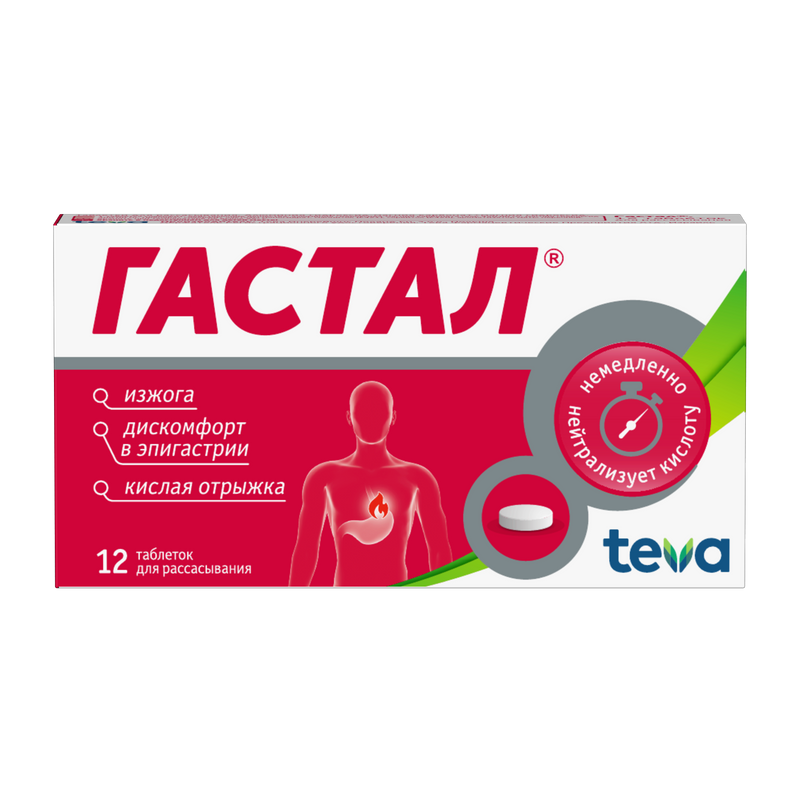 Изображение товара Гастал таблетки для рассасывания 12 шт - быстрое облегчение от изжоги