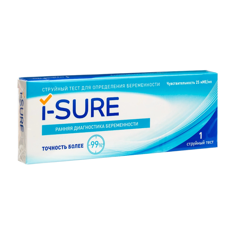 Изображение товара Высокочувственный струйный тест на беременность i-SURE 1 шт