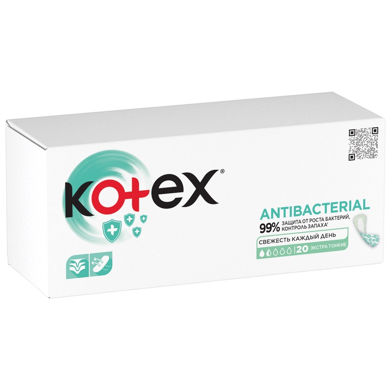

Kotex Прокладки Экстра ежедневные антибактериальные тонкие 20 шт