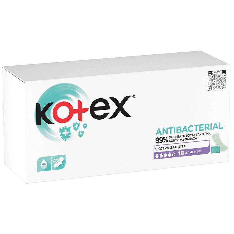 

Kotex Прокладки ежедневные антибактериальные длинные 18 шт