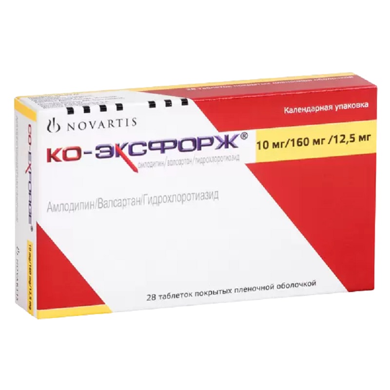 Изображение товара Ко-Эксфорж 10 мг+160 мг+12,5 мг таблетки для гипертензии 28 шт