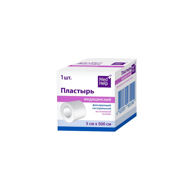 

MedHelp Лейкопластырь фиксирующий на тканевой основе 5 см х 500 см