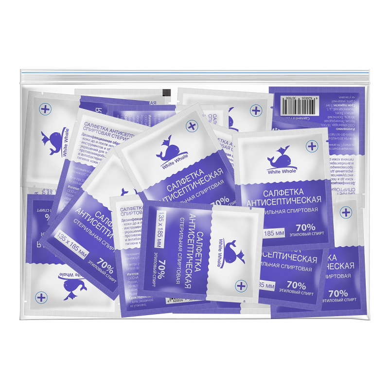 Изображение товара White whale антисептическая спиртовая салфетка 135х185 мм 60 шт
