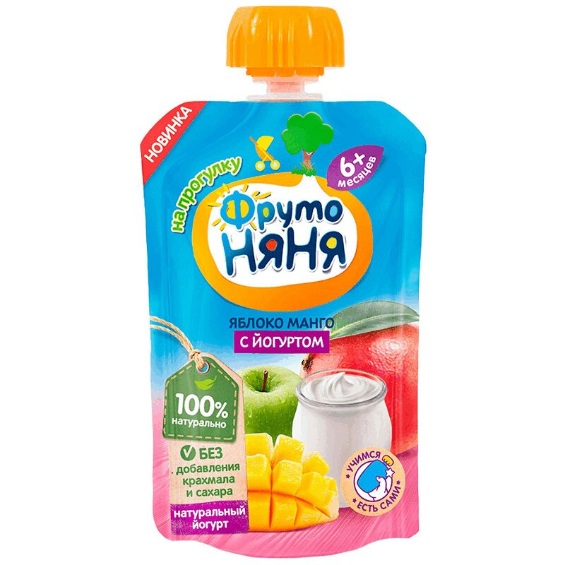 ФрутоНяня Пюре с йогуртом Яблоко-Манго 90 г йогурт коломенский питьевой манго 3 4 4 5% 450г