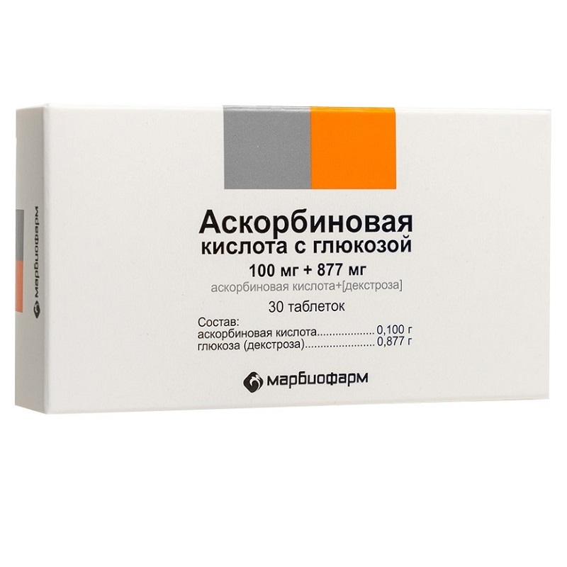 

Аскорбиновая кислота с глюкозой таблетки 100 мг+877 мг 30 шт