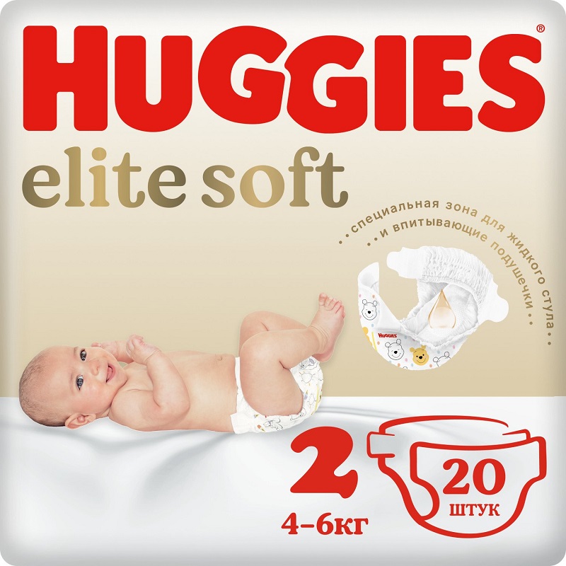 Huggies Элит Софт Подгузники разм.2 (4-6 кг) 20 шт хаггис трусики подгузники элит софт 4 9 14кг 21