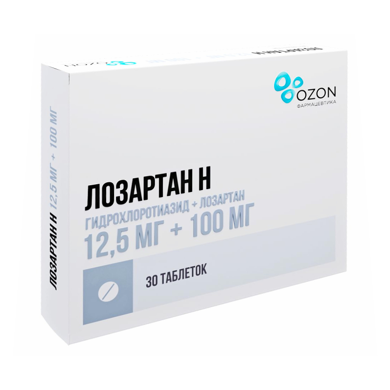 Изображение товара Лозартан Н 12,5 мг+100 мг таблетки 30 шт для снижения давления и профилактики сердечно-сосудистых з