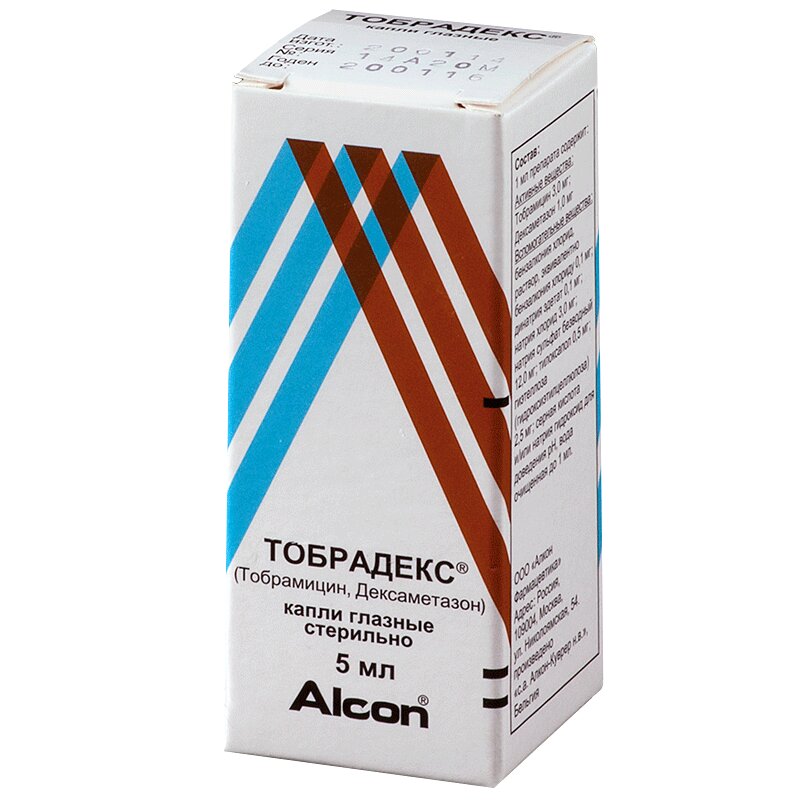 Изображение товара Тобрадекс капли глазные 5 мл с дексаметазоном и тобрамицином для лечения воспаления и инфекций глаз