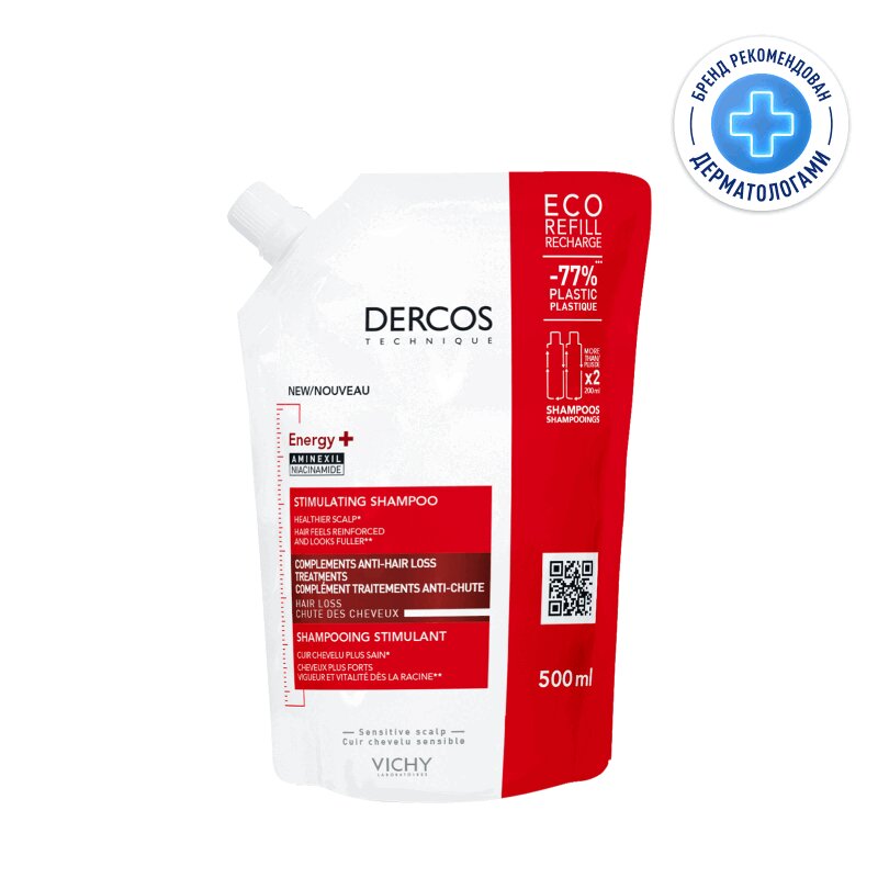 

Vichy Dercos Energy+ Шампунь против выпадения и истончения волос Сменный блок 500 мл