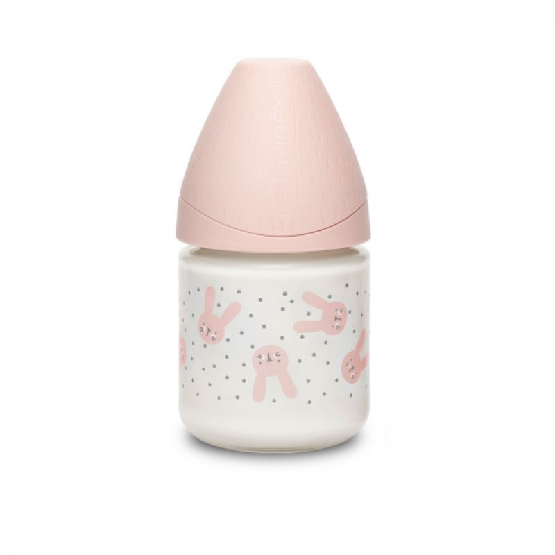 Совинекс Хюьгге Бэби Бутылка для кормления с круглой силикиновой соской Розовый с точками 120 мл осмотр ребенка просто о важном
