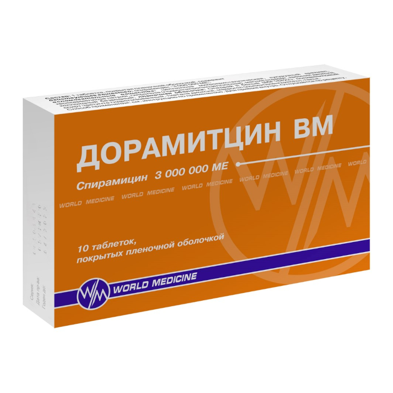 Изображение товара Дорамитцин ВМ 3 млн. МЕ таблетки для інфекційних захворювань, 10 шт