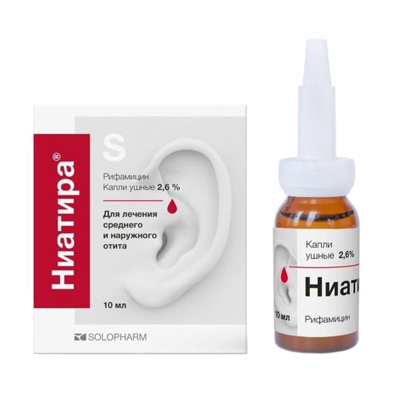 Изображение товара Ниатира 2,6% капли ушные 10 мл для лечения инфекций уха