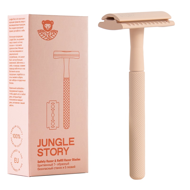Jungle story Станок бритвенный Розовый персик 1 + Лезвия 5 станки для бритья с тройным лезвием 4шт для мужчин силикон пластик