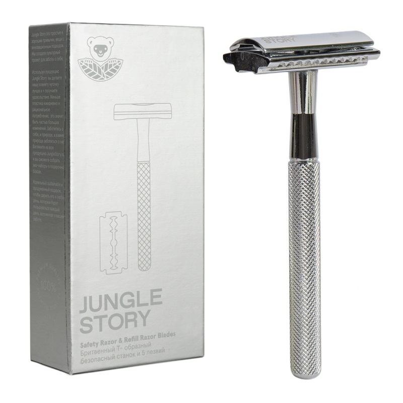 Изображение товара Бритвенный станок Jungle story Хром с 5 лезвиями и подарочной упаковкой