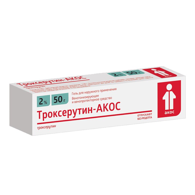 Троксерутин-АКОС гель д/наружн.прим.2% 50 г туба троксерутин капс 300мг 30
