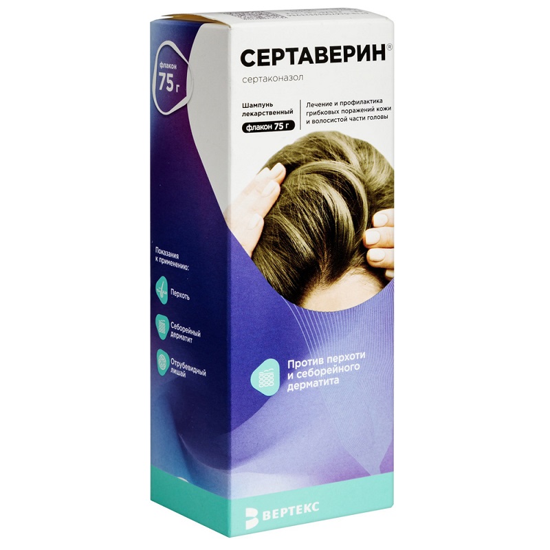 Изображение товара Сертаверин 2% шампунь для противогрибковой борьбы с перхотью и себорейным дерматитом, 75 г